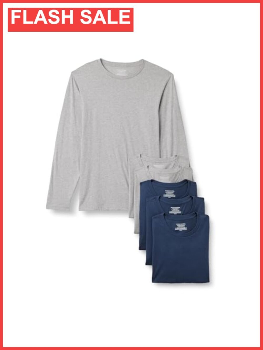 Men's Slim Fit Crewneck Cotton Undershirts 6 Pack Long Sleeve